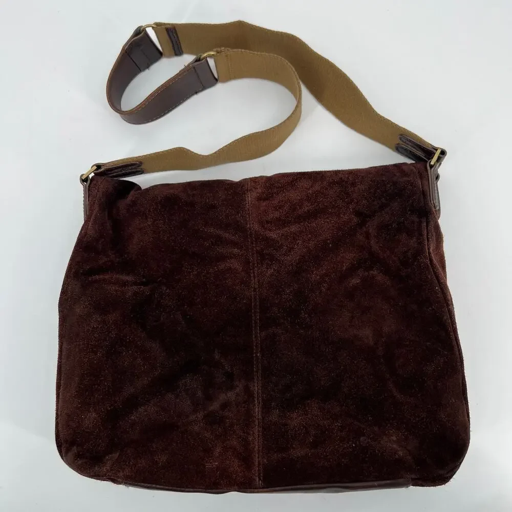 Vtg Lauren Ralph Lauren Hobo Bag Chocolate Brown Suede Leather Shoulder Purse